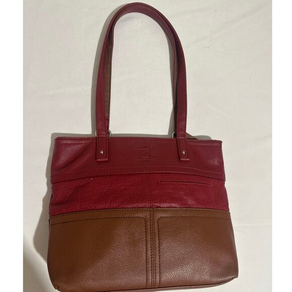 Stone Mountain Genuine Leather hand bag. Red & Brown. very clean . - Picture 2 of 16